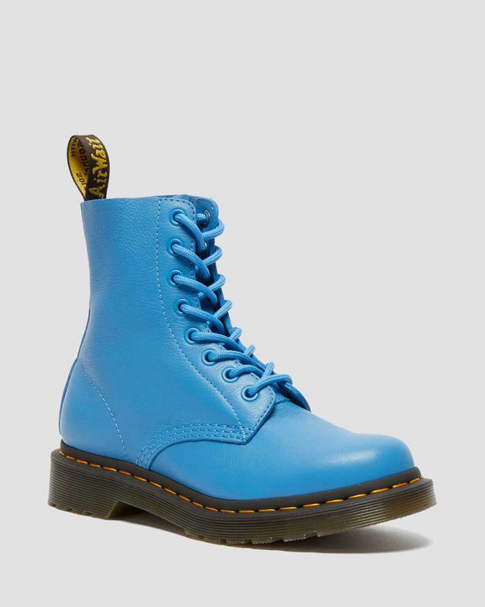 Dr Martens Womens 1460 Pascal Virginia Leather Ankle Boots Blue - 79683HZWE